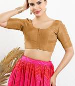 women's shimmer padded front open elbow-sleeves saree blouse