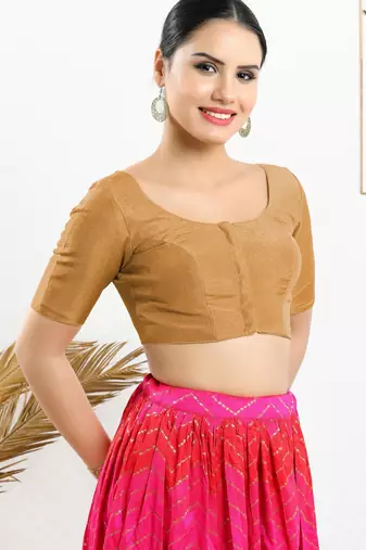 women's shimmer padded front open elbow-sleeves saree blouse