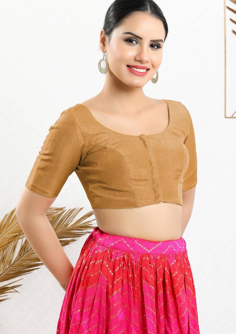 women's shimmer padded front open elbow-sleeves saree blouse