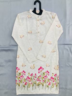 Multicolor carnival special cotton heavy crochet sequins digital printed men's kurta 4