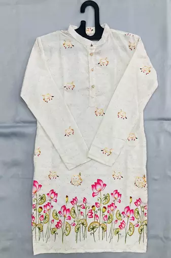 Multicolor carnival special cotton heavy crochet sequins digital printed men's kurta