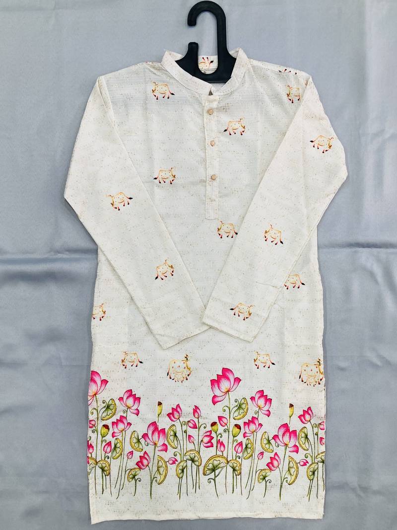 Multicolor carnival special cotton heavy crochet sequins digital printed men's kurta