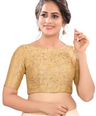 women's mulbury silk blend  padded back open elbow-sleeves saree blouse 1
