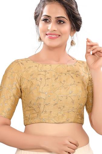 women's mulbury silk blend  padded back open elbow-sleeves saree blouse