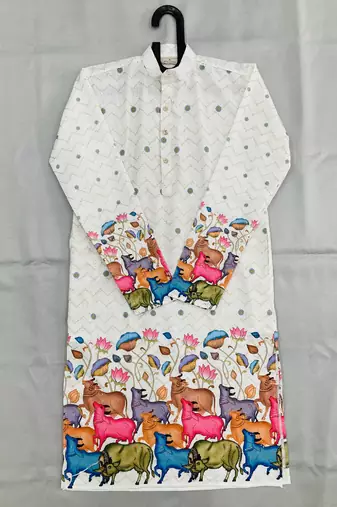 Multicolor carnival special cotton heavy crochet sequins digital printed men's kurta
