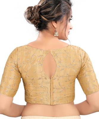 women's mulbury silk blend  padded back open elbow-sleeves saree blouse 2