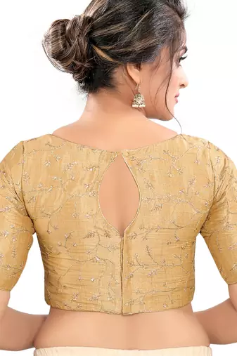 women's mulbury silk blend  padded back open elbow-sleeves saree blouse