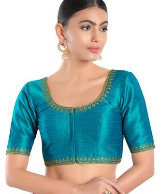 women's mulbury silk blend  padded front open elbow-sleeves saree blouse 1