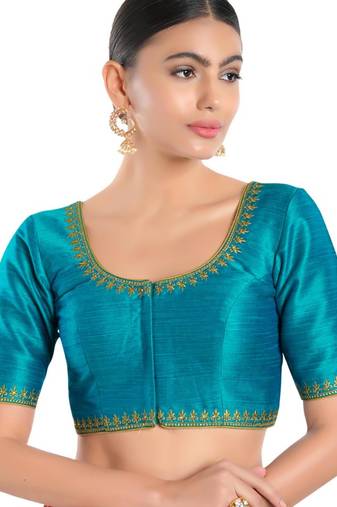 women's mulbury silk blend  padded front open elbow-sleeves saree blouse