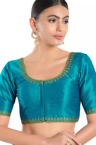 women's mulbury silk blend  padded front open elbow-sleeves saree blouse