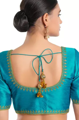 women's mulbury silk blend  padded front open elbow-sleeves saree blouse