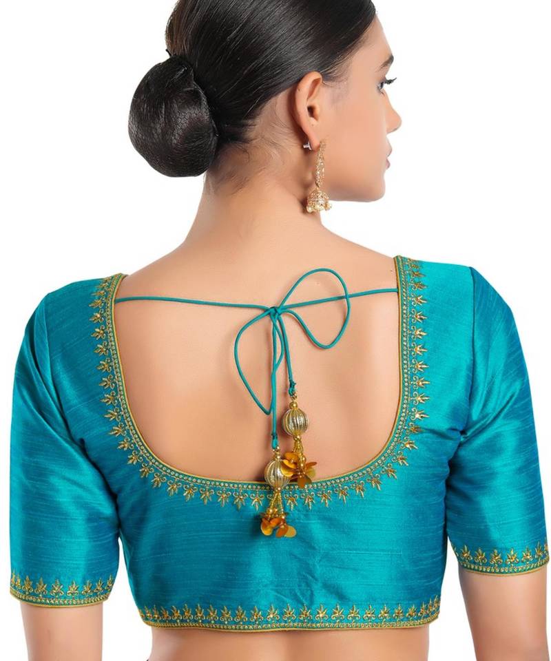 women's mulbury silk blend  padded front open elbow-sleeves saree blouse