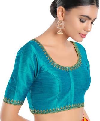 women's mulbury silk blend  padded front open elbow-sleeves saree blouse 3
