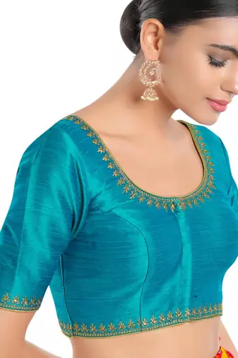 women's mulbury silk blend  padded front open elbow-sleeves saree blouse