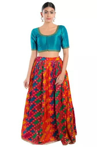 women's mulbury silk blend  padded front open elbow-sleeves saree blouse