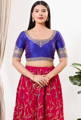 women's mulbury silk blend  padded back open elbow-sleeves saree blouse 1