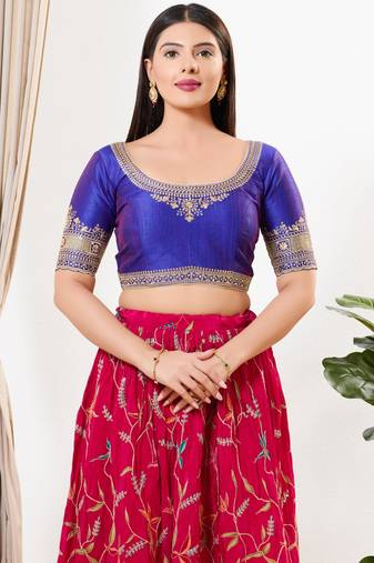 women's mulbury silk blend  padded back open elbow-sleeves saree blouse