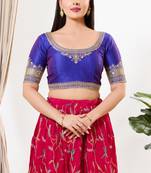 women's mulbury silk blend  padded back open elbow-sleeves saree blouse