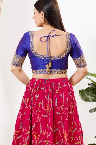 women's mulbury silk blend  padded back open elbow-sleeves saree blouse