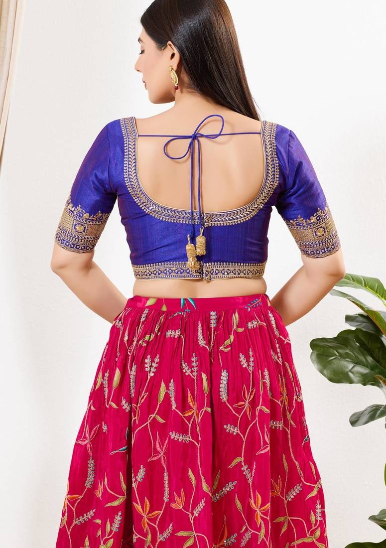 women's mulbury silk blend  padded back open elbow-sleeves saree blouse