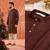 Brown trendy premium linen cotton embroidered men's kurta