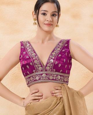 women's silk blend  padded back-open sleeveless saree blouse 1
