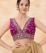 women's silk blend  padded back-open sleeveless saree blouse