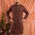 Brown traditional linen cotton heavy embroidery men's kurta with pajama set