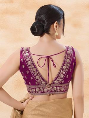 women's silk blend  padded back-open sleeveless saree blouse 2