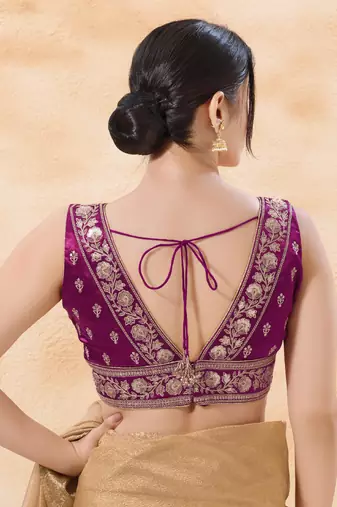 women's silk blend  padded back-open sleeveless saree blouse