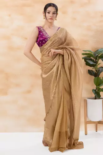 women's silk blend  padded back-open sleeveless saree blouse