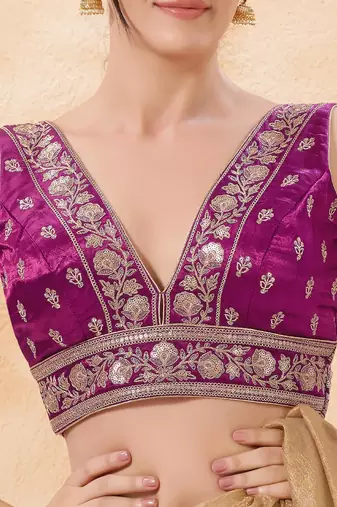 women's silk blend  padded back-open sleeveless saree blouse