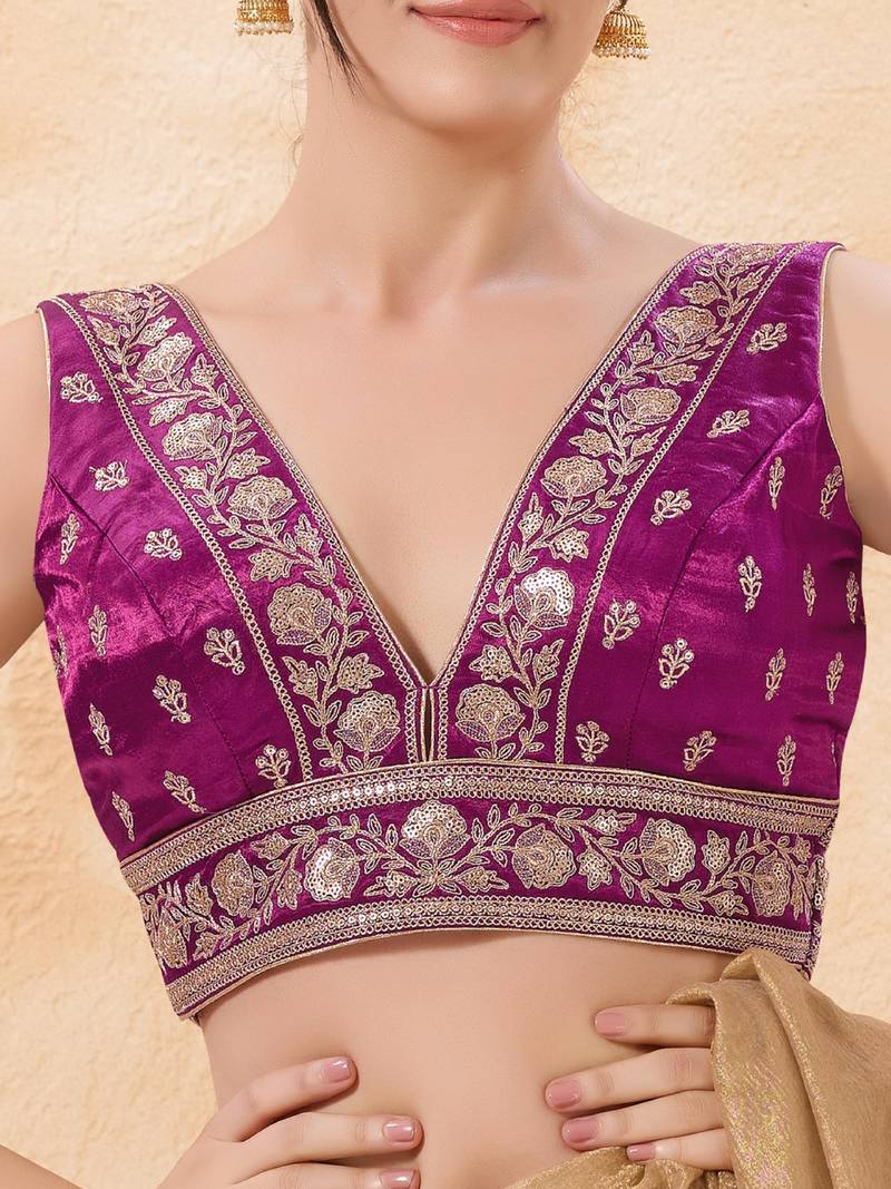 women's silk blend  padded back-open sleeveless saree blouse