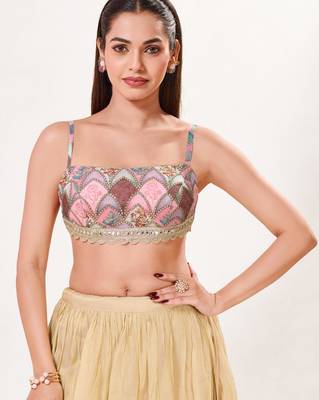 women's brocade padded back-open sleeveless saree blouse 1