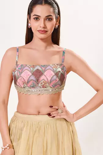 women's brocade padded back-open sleeveless saree blouse