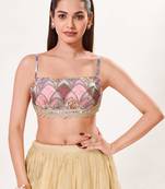 women's brocade padded back-open sleeveless saree blouse