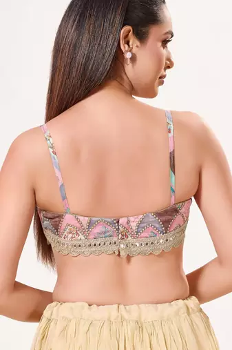 women's brocade padded back-open sleeveless saree blouse