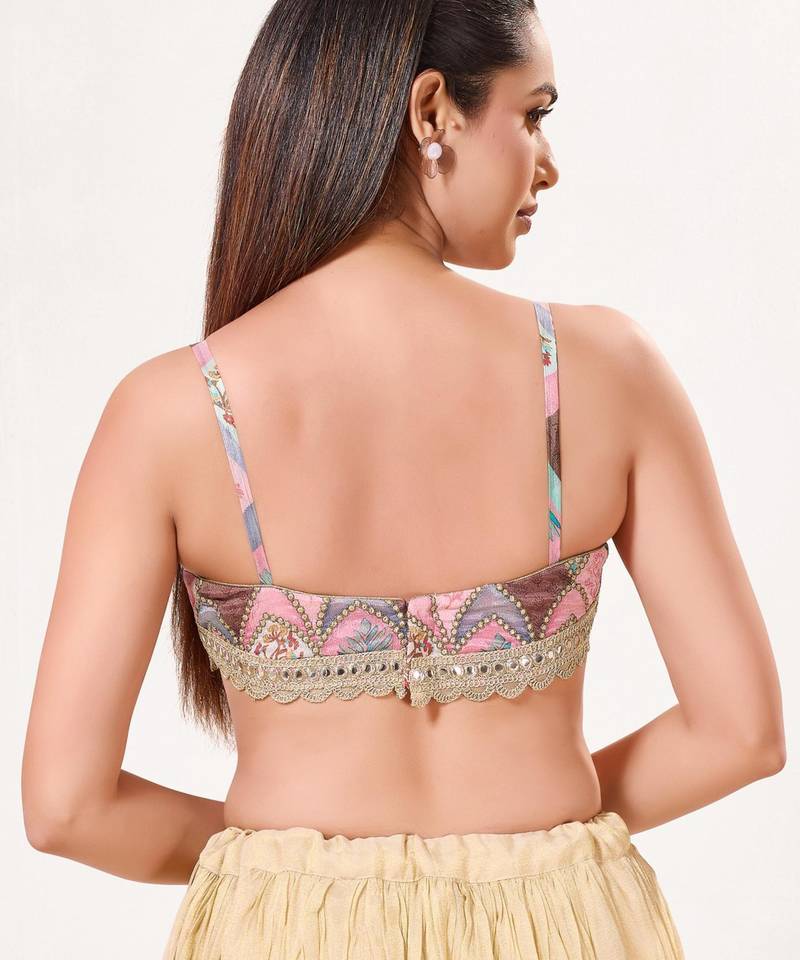women's brocade padded back-open sleeveless saree blouse