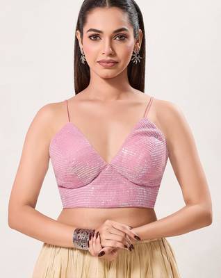 women's sequence padded back-open sleeveless saree blouse 1