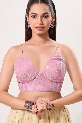 women's sequence padded back-open sleeveless saree blouse