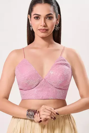 women's sequence padded back-open sleeveless saree blouse
