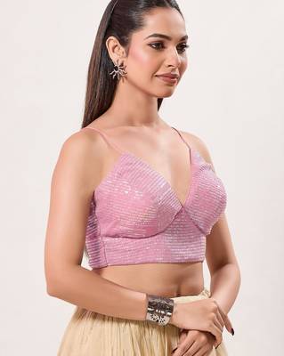 women's sequence padded back-open sleeveless saree blouse 2
