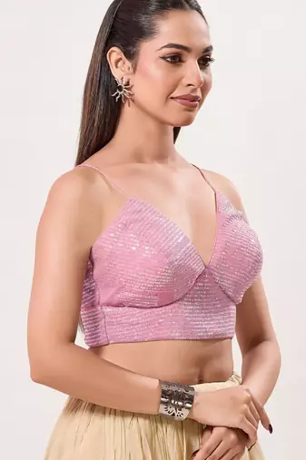 women's sequence padded back-open sleeveless saree blouse