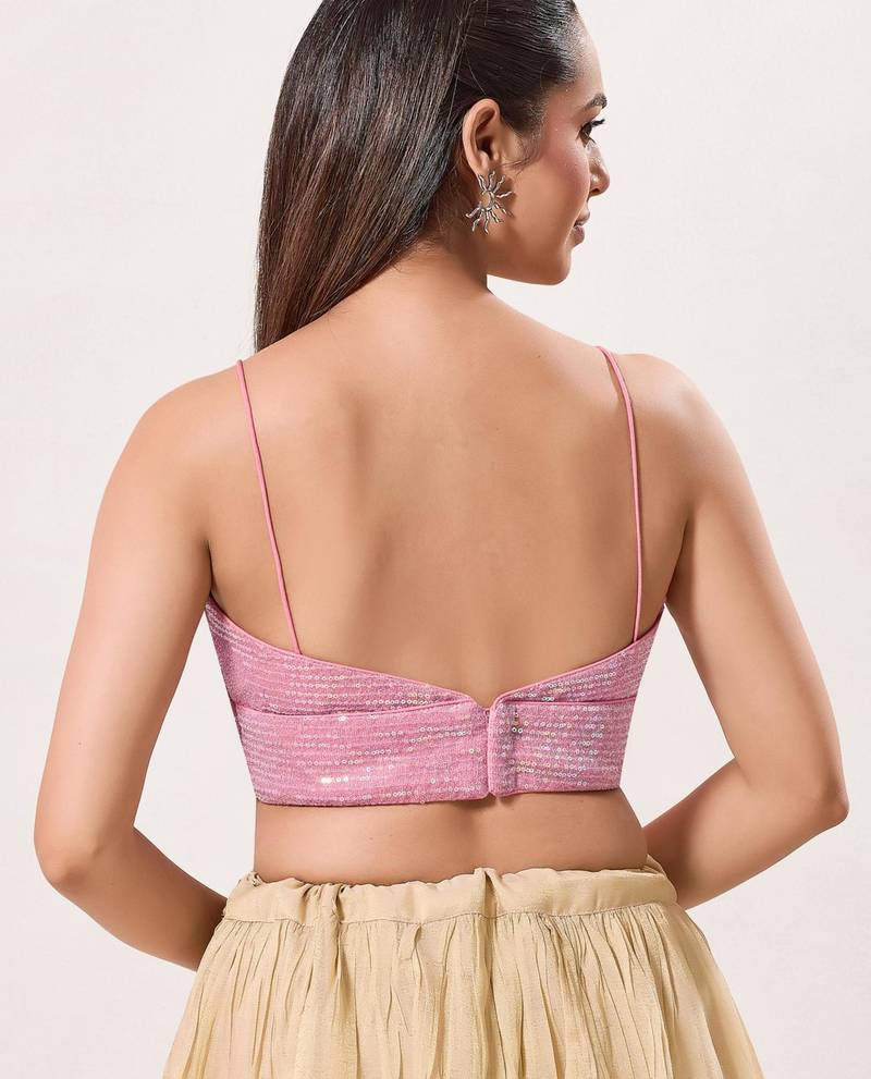 women's sequence padded back-open sleeveless saree blouse
