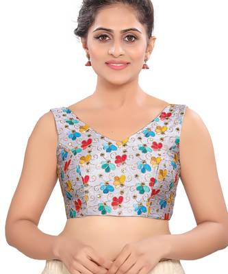 women's mulbury silk blend  padded back open sleeveless saree blouse 1