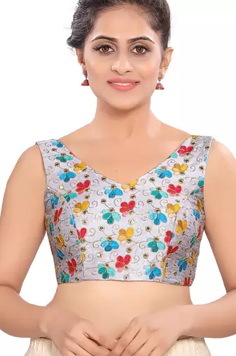 women's mulbury silk blend  padded back open sleeveless saree blouse