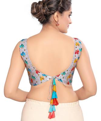 women's mulbury silk blend  padded back open sleeveless saree blouse 2