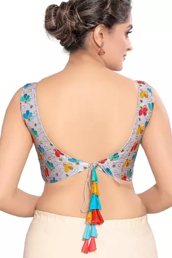 women's mulbury silk blend  padded back open sleeveless saree blouse
