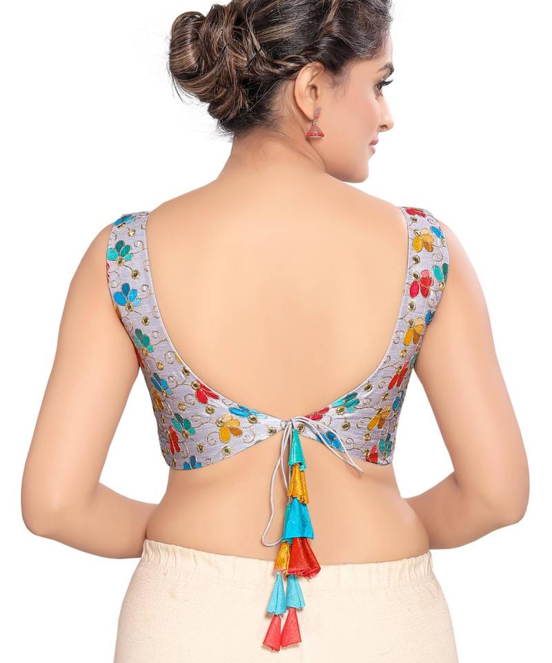 women's mulbury silk blend  padded back open sleeveless saree blouse