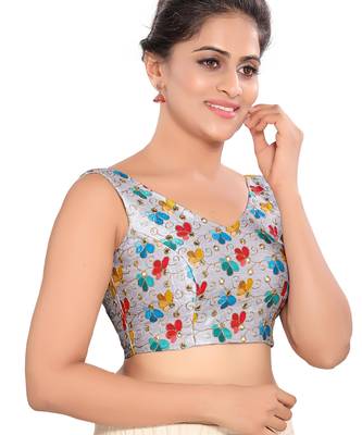 women's mulbury silk blend  padded back open sleeveless saree blouse 3